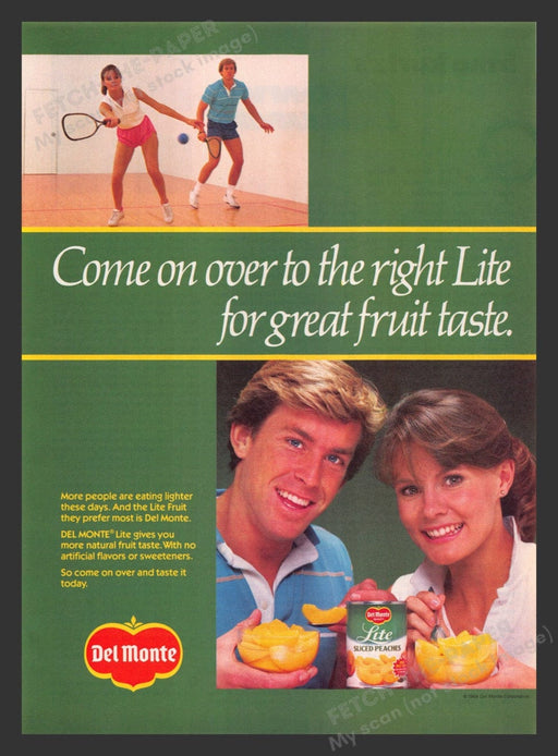 1984 Del Monte Sliced Peaches Indoor Tennis Print Advertisement Ad