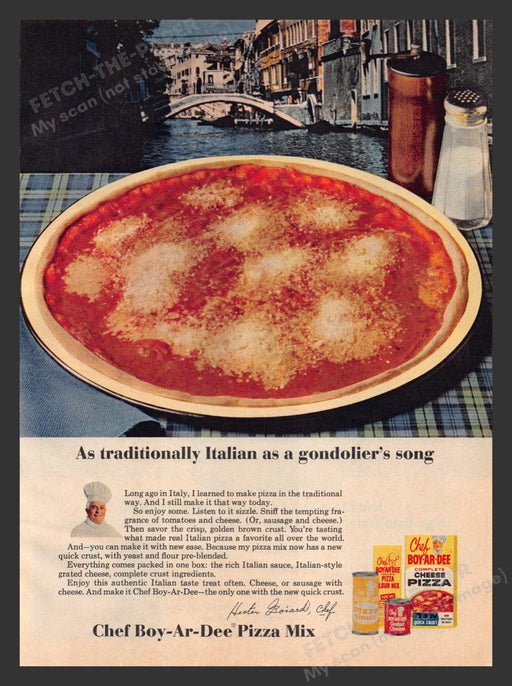 1964 Chef Boy-ar-dee Pizza Mix Italy Background Print Advertisement Ad