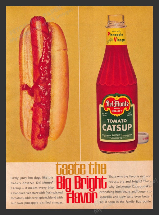 1963 Del Monte Tomato Catsup Hot Dog Big Bright Flavor Print Advertisement Ad
