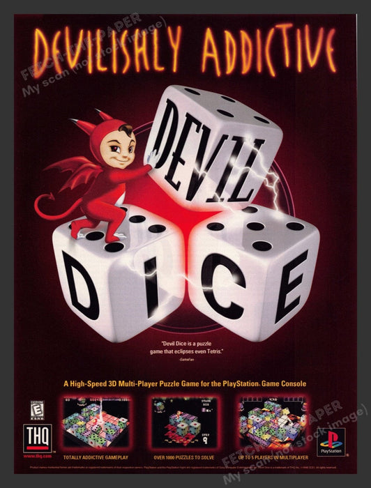 1998 Devil Dice "Devilishly Addictive" Video Game Print Advertisement