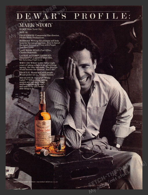 Dewar's 1980s Print Advertisement Ad 1983 Profile Mark NYC White Label Fetch the Paper!