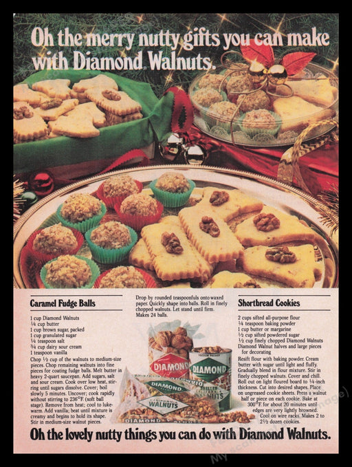 Diamond Walnuts 1980s Print Advertisement Ad 1981 Christmas Dessert Recipes Fetch the Paper!