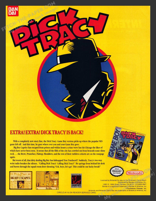 1991 Print Advertisement Dick Tracy Video Game Ad.