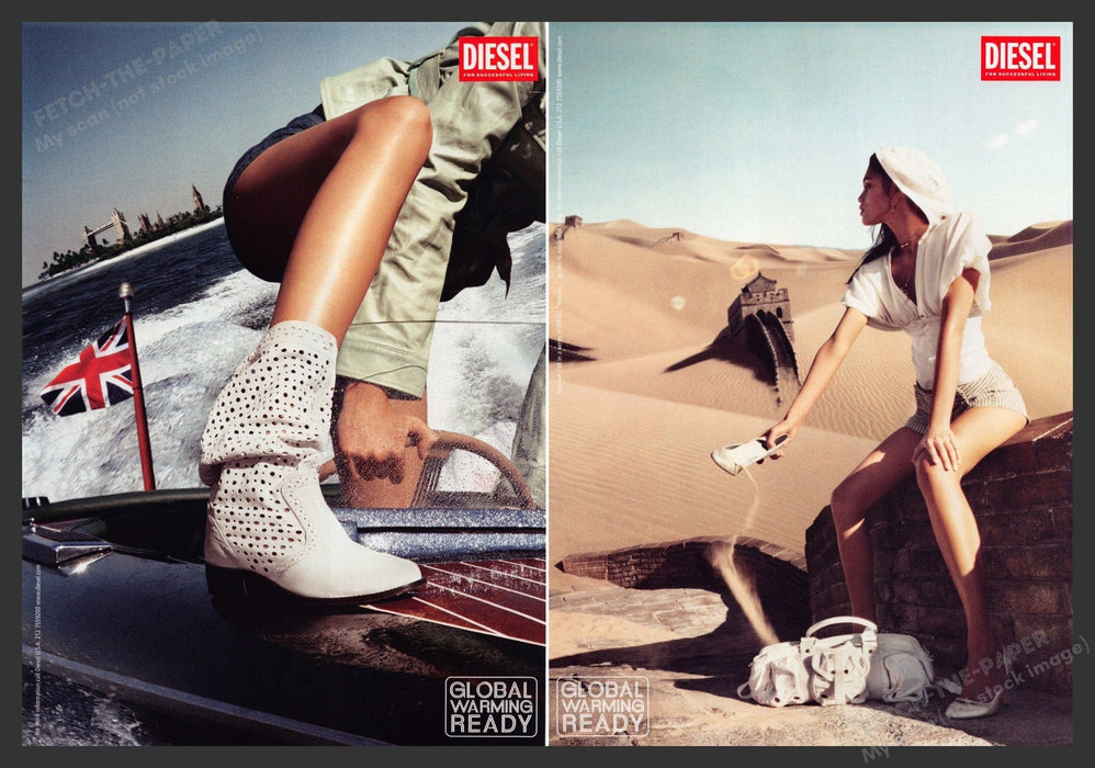 Diesel 2000s Print Advertisement 2007 Global Warming Ready Front & Back Fetch the Paper!