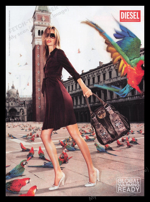 Diesel Clothing 2000s Print Advertisement Ad 2007 Town Square Legs Macaw Parrot Fetch the Paper!