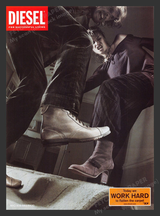 2003 Diesel Footwear Work Hard To Flatten the Carpet Print Advertisement Ad