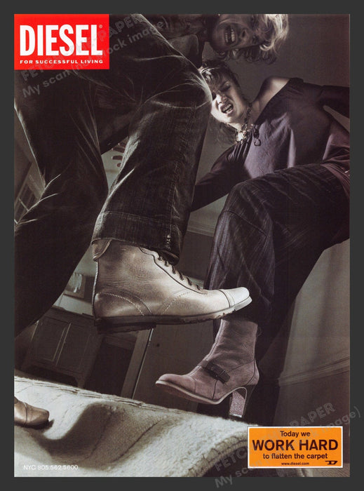 2003 Diesel Footwear Work Hard To Flatten the Carpet Print Advertisement Ad