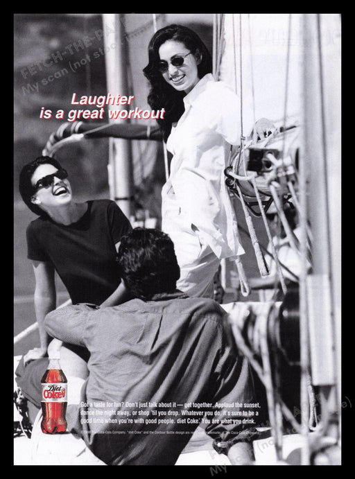 Diet Coke 1990s Print Advertisement Ad 1998 Sailing Friends Laughter Fetch the Paper!