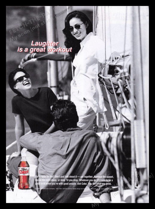 Diet Coke 1990s Print Advertisement Ad 1998 Sailing Friends Laughter Fetch the Paper!