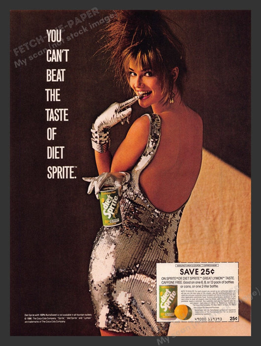 1987 Diet Sprite Soda Sexy Model Finger Pose Print Advertisement Ad