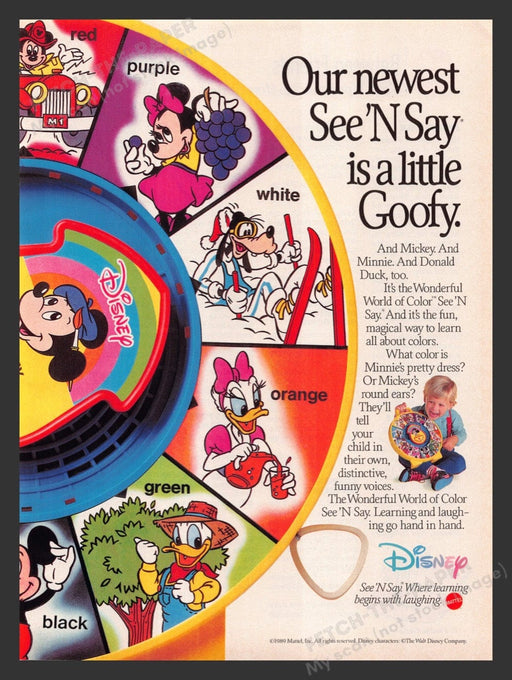 1989 Disney The Wonderful World of Color See 'N Say Print Advertisement Ad