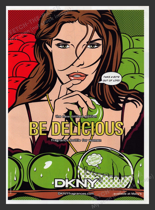 DKNY 2000s Print Advertisement 2009 Lime Be Delicious Fragrance Comic Fetch the Paper!