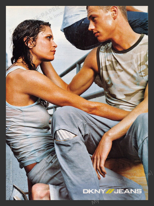 2000 DKNY Jeans Sexy Rained On Couple Print Advertisement Ad