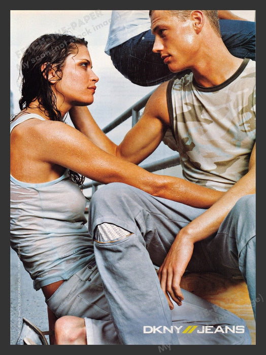2000 DKNY Jeans Sexy Rained On Couple Print Advertisement Ad