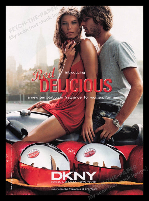 DKNY Red Delicious 2000s Print Advertisement Ad 2006 Fragrance Red Apple Fetch the Paper!
