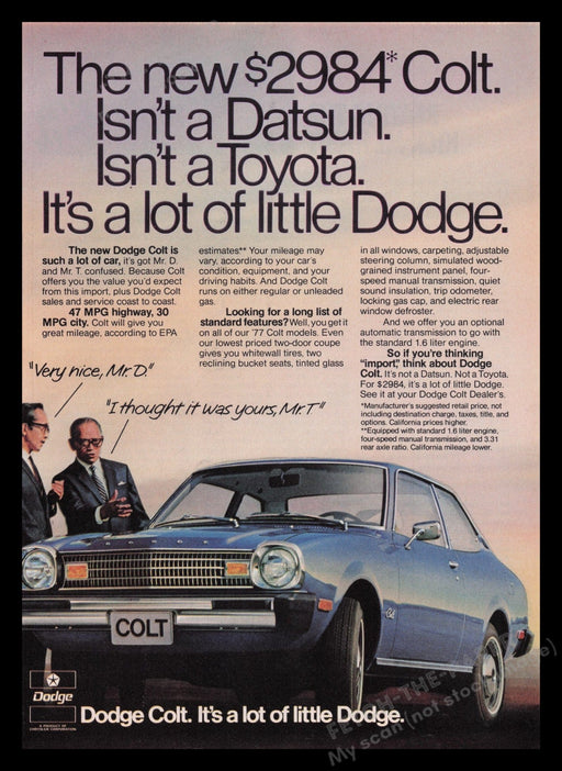 Dodge Colt Car 1970s Print Advertisement Ad 1977 Promo Fetch the Paper!