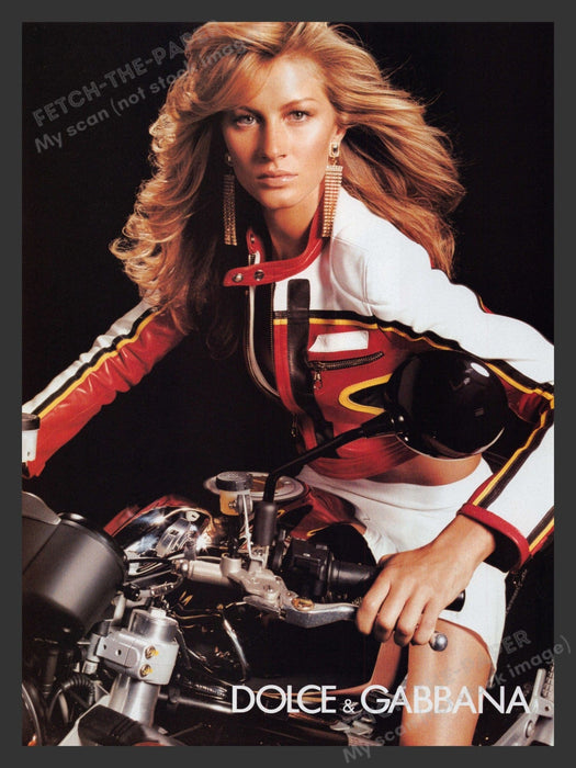 Dolce & Gabbana 2000s Print Advertisement 2007 Gisele Bundchen Motorcycle Fetch the Paper!