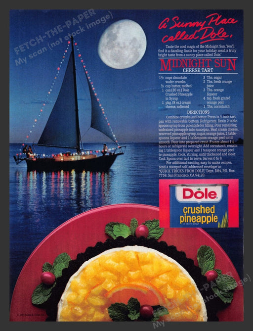 1984 Dole Crushed Pineapple "Midnight Sun Cheese Tart" Recipe Print Ad
