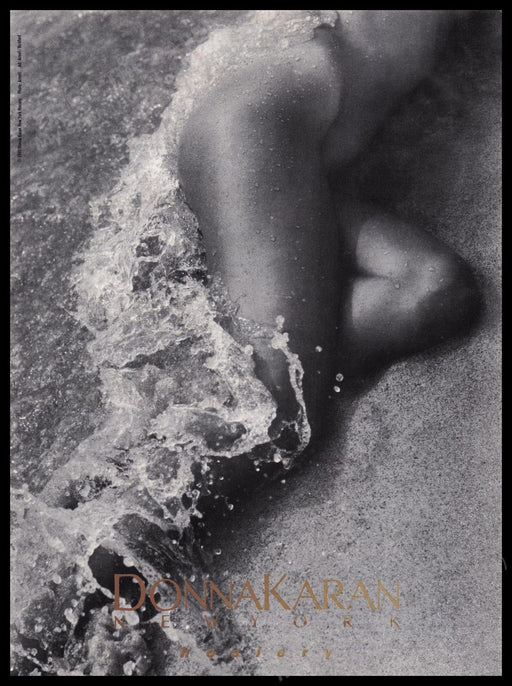 Donna Karan Hosiery 1990s Print Advertisement Ad 1991 Beach Waves Water Legs Fetch the Paper!