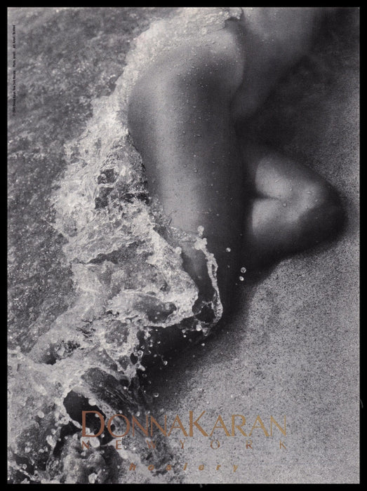 Donna Karan Hosiery 1990s Print Advertisement Ad 1991 Beach Waves Water Legs Fetch the Paper!