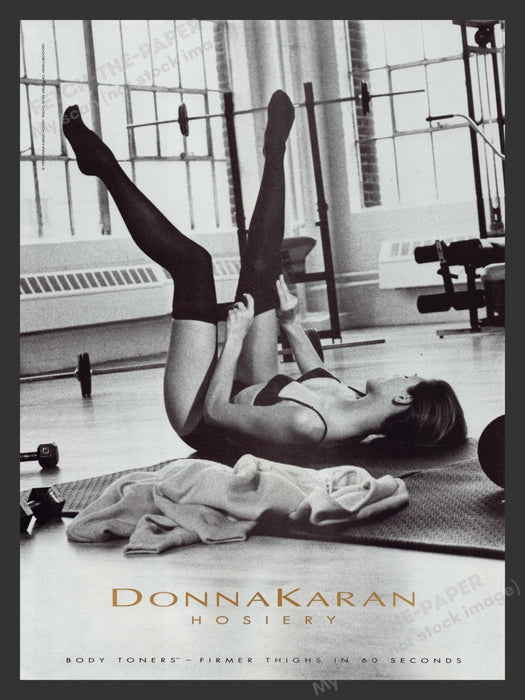 Donna Karan Hosiery Gym Girl Legs Up Sexy 1990s Print Advertisement Ad 1992 Fetch the Paper!