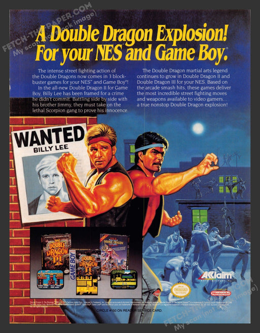 1992 Double Dragon Explosion for NES & Game Boy Video Game Print Advertisement