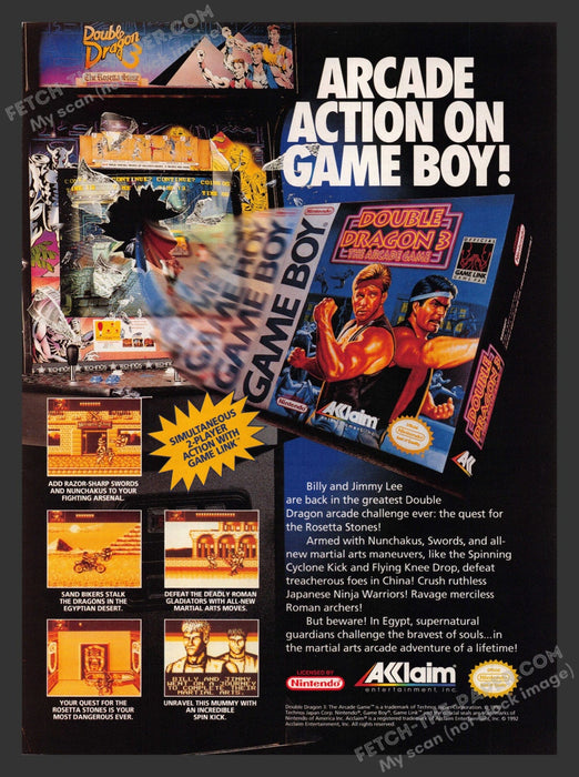 1992 Print Advertisement Double Dragon 3: The Arcade Game Video Game Ad.