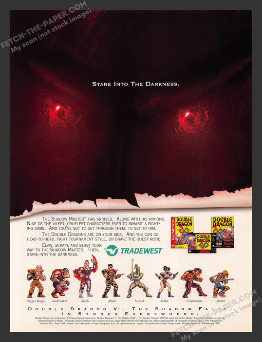 1994 Print Advertisement Double Dragon Shadow Master Video Game Ad.