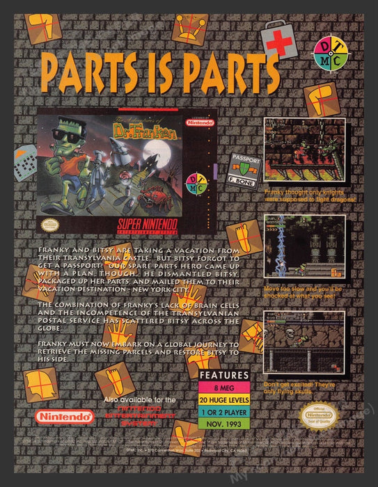 1993 Dr. Franken "Parts is Parts" Video Game Print Advertisement