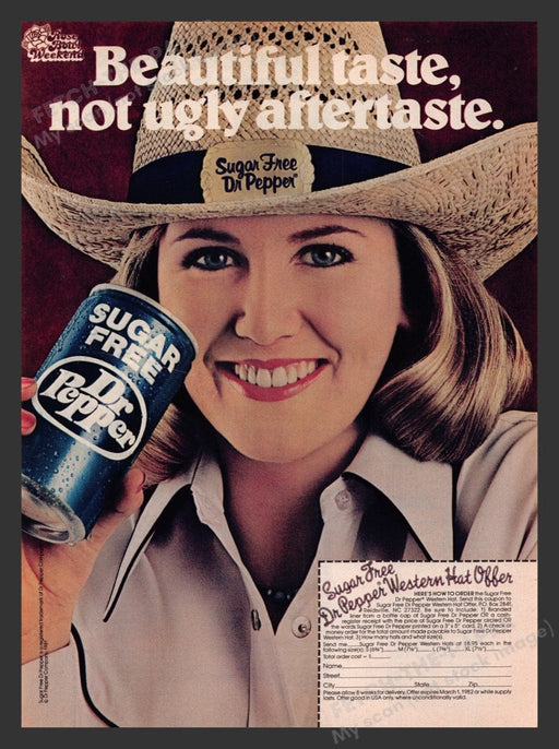 1981 Sugar Free Dr Pepper Western Hat Offer Promo Print Advertisement Ad