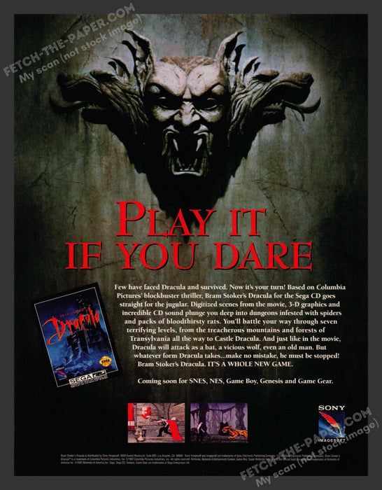 Dracula "Play it if you dare!" Video Game 1990s Print Advertisement Ad 1993 Fetch the Paper!