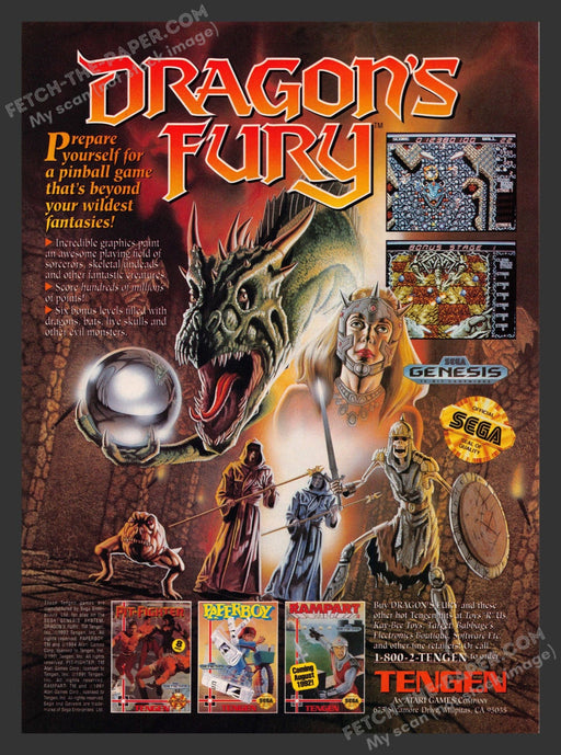 1992 Print Advertisement Dragon's Fury Video Game Ad.