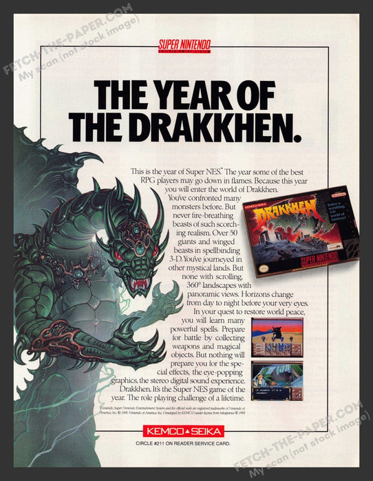 1991 Print Advertisement Drakkhen Super Nintendo Video Game Ad.