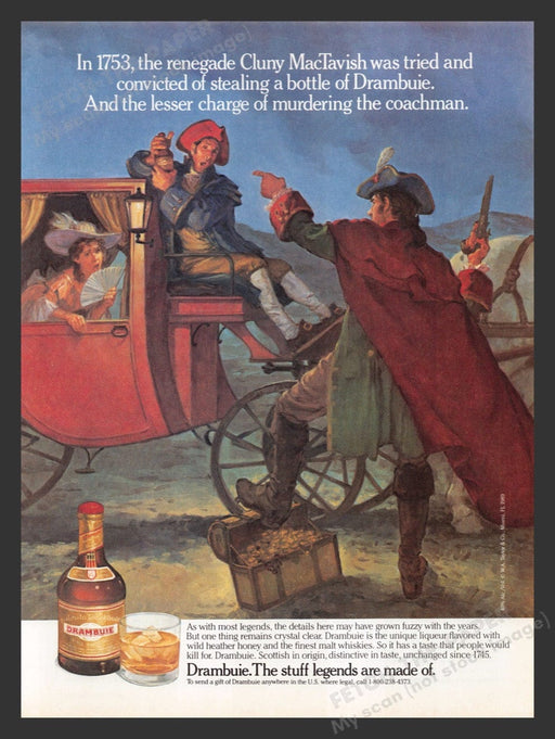 1990 Drambuie Cluny MacTavish Stagecoach Coachman Print Advertisement Ad