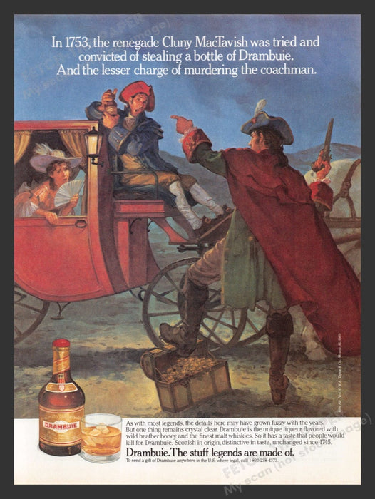 1990 Drambuie Cluny MacTavish Stagecoach Coachman Print Advertisement Ad