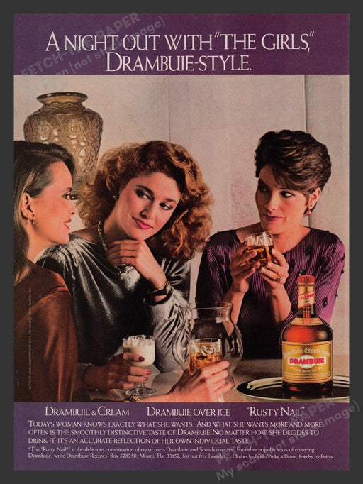 Drambuie Liqueur "Rusty Nail" Night w/ the Girls 1980s Print Advertisement 1983 Fetch the Paper!