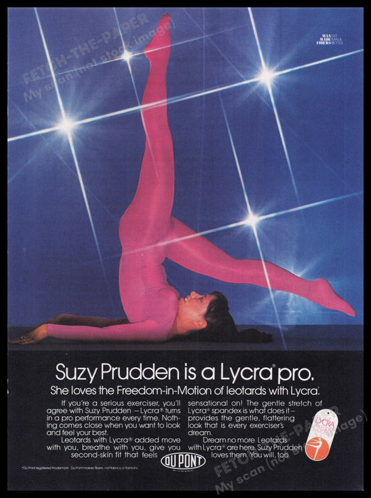 Du Pont Lycra Suzy Prudden 1980s Print Advertisement Ad 1982 Leotard Legs Fetch the Paper!