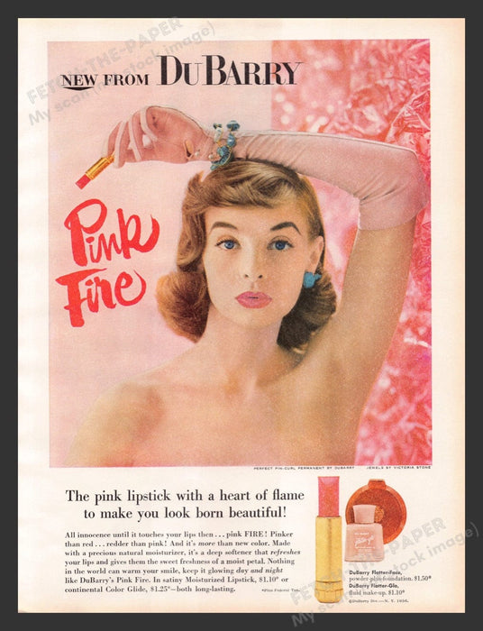 1956 DuBarry "Pink Fire" Lipstick Color Print Advertisement Ad