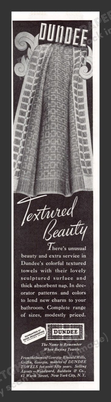 1940 Dundee Towels Textured Beauty Print Advertisement Ad