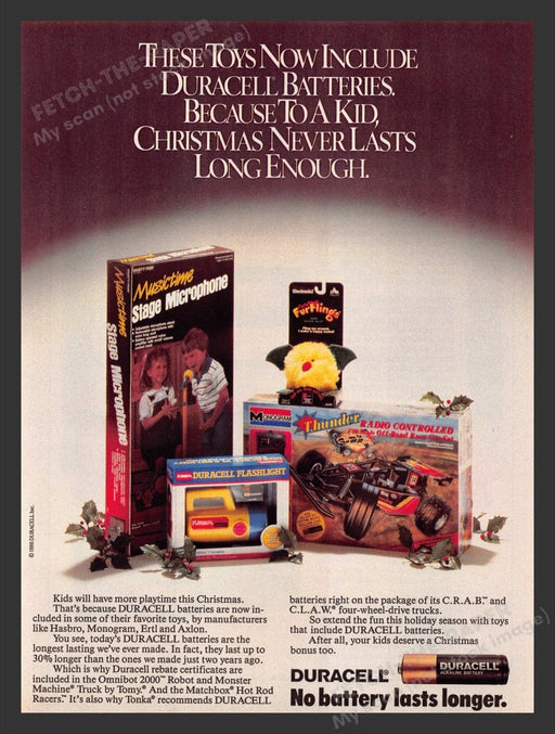 1986 Duracell Battery Christmas Electronic Toys Print Advertisement Ad