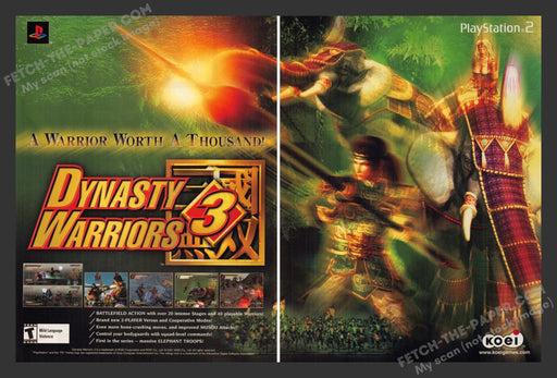 2002 Print Advertisement 2 Page Dynasty Warriors 3 Video Game Ad.