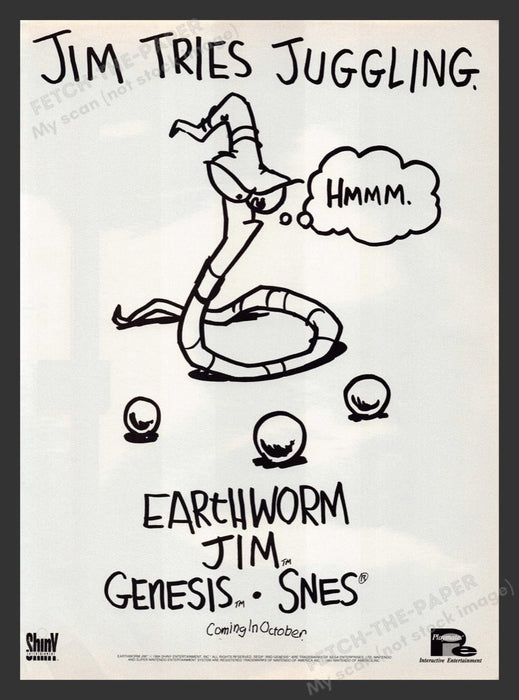 1994 Earthworm Jim "Jim Tries Juggling" Video Game Print Advertisement