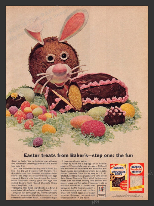 1963 Easter Eggs Baker's Chips & Coconut Recipe Print Advertisement Ad