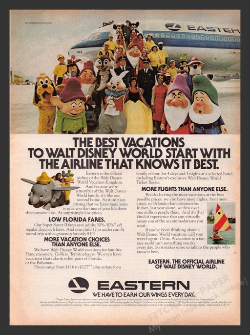 1979 Eastern Airlines & Walt Disney World Characters Print Advertisement