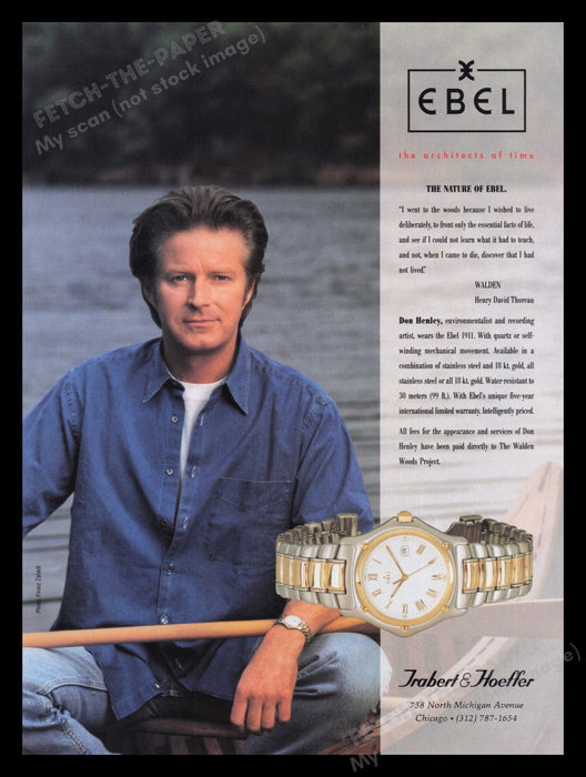 Ebel Watch 1990s Print Advertisement Ad 1993 Don Henley Ebel 1911 Fetch the Paper!