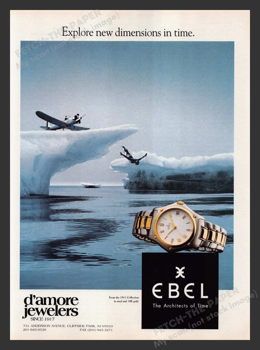 Ebel Watch the 1911 Collection Plane Icebergs 1990s Print Advertisement 1996 Fetch the Paper!