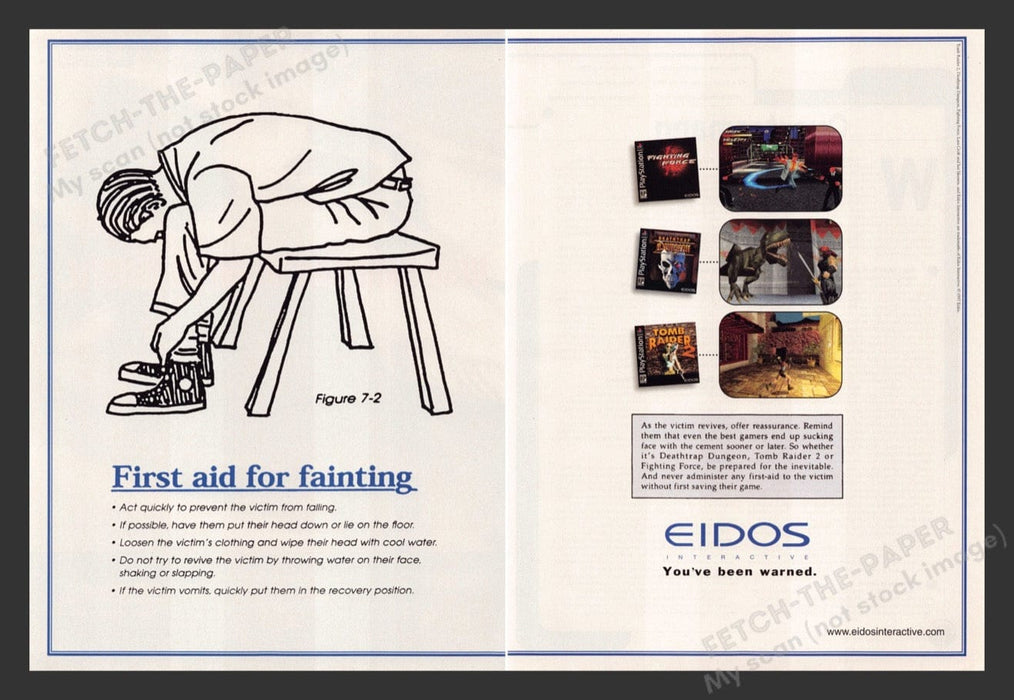 1997 EIDOS First Aid for Fainting Video Game Print Advertisement (2 Pages)