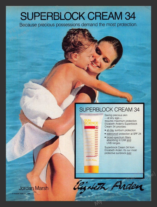 1988 Elizabeth Arden Superblock Cream 34 Sunblock Print Advertisement Ad
