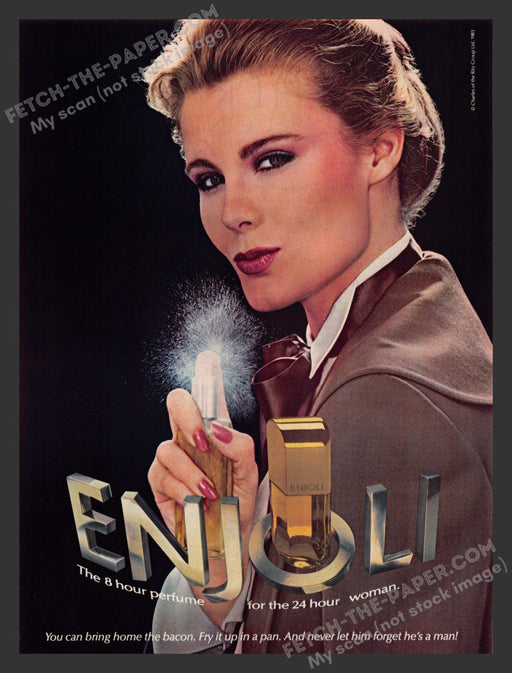 1983 Print Advertisement Enjoli Perfume Women Empowerment Ad.
