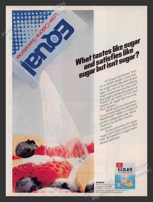 1983 Print Advertisement Equal Sweetener Nutrasweet Food Ad.